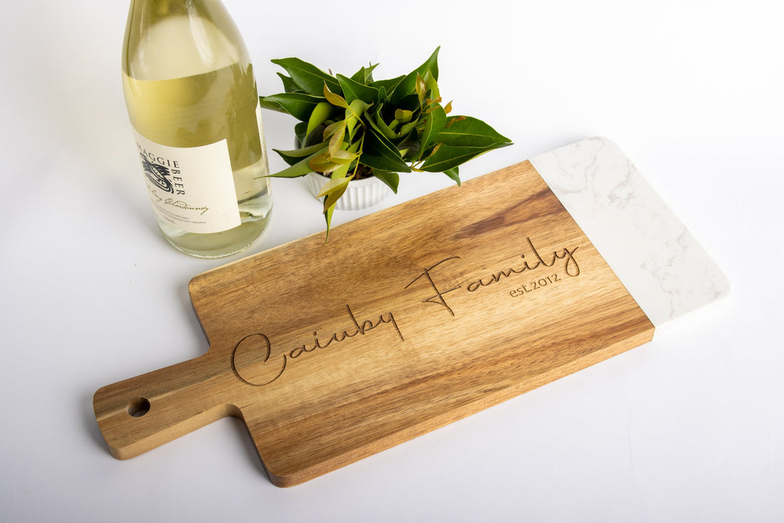 Personalised stone and wood chopping board, Charcuterie gift, Engraved cheese board, Engagement gift, Wedding gift, Family gift