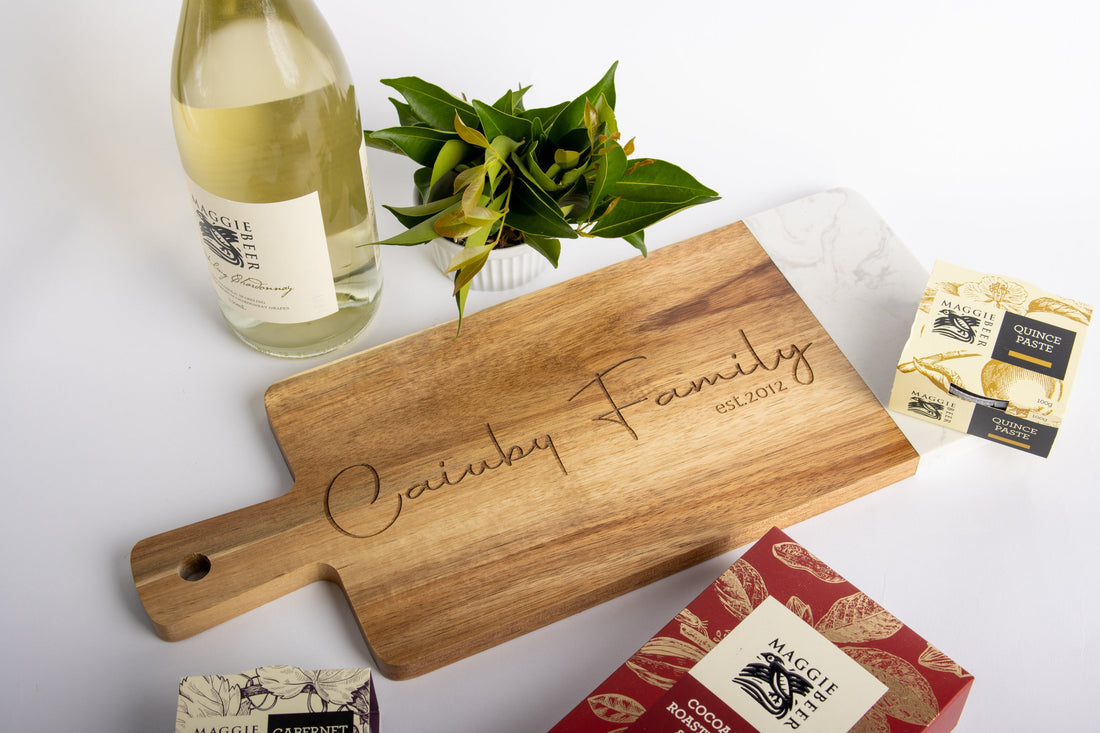 Personalised stone and wood chopping board, Charcuterie gift, Engraved cheese board, Engagement gift, Wedding gift, Family gift