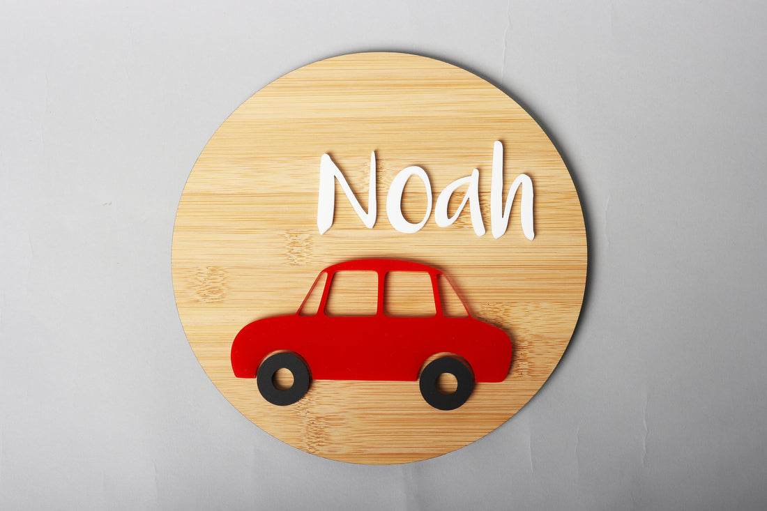 CARS Personalised 3D Laser cut Round Name Plaque Sign, New born Nursery Bedroom Wall Door D?cor, Baby Kids Room, Study, Playroom
